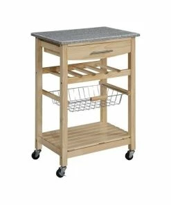 Pemberly Row Granite Top Kitchen Cart In Natural