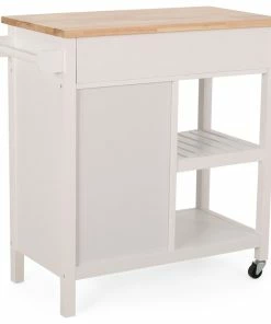 GDFStudio Marlon Kitchen Cart With Wheels, White, Natural 16 GDFStudio Marlon Kitchen Cart With Wheels, White, Natural -Coast2Coast shop e851c03f0f9067fd 8737 w800 h800 b1 p0