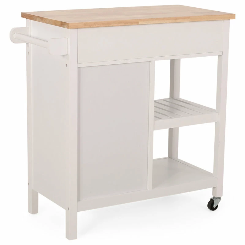 GDFStudio Marlon Kitchen Cart With Wheels, White, Natural 6 GDFStudio Marlon Kitchen Cart With Wheels, White, Natural - Image 4
