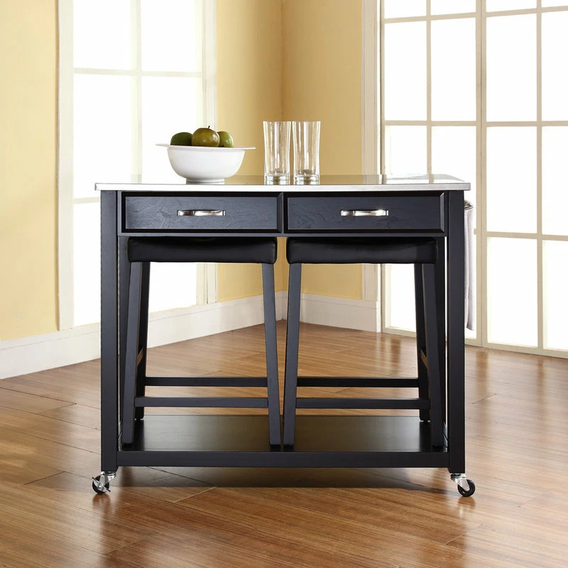 Crosley Stainless Steel Top Kitchen Cart With Saddle Stools In Black 8 Crosley Stainless Steel Top Kitchen Cart With Saddle Stools In Black - Image 6