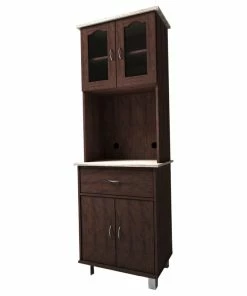 Hodedah Import Inc. Kitchen Cabinet With Open Space For Microwave, Chocolate-Gray