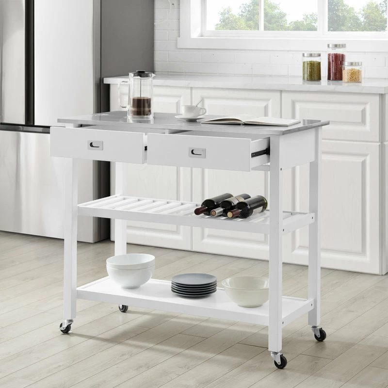 Crosley Chloe Stainless Steel Top Kitchen Island Cart, White/Stainless Steel 10 Crosley Chloe Stainless Steel Top Kitchen Island Cart, White/Stainless Steel - Image 8