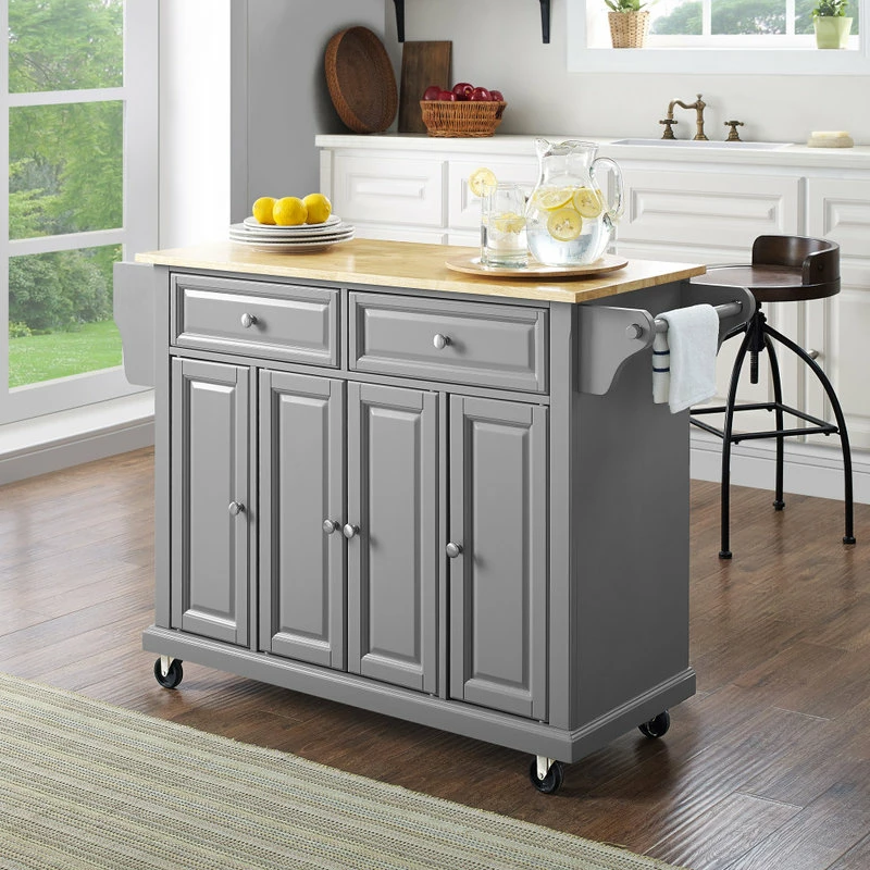 Crosley Natural Wood Top Kitchen Cart/Island, Vintage Grey 7 Crosley Natural Wood Top Kitchen Cart/Island, Vintage Grey - Image 5