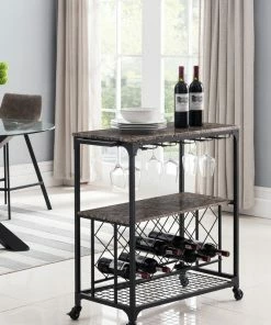 Pilaster Designs Cologne Kitchen Island Serving Cart, Black Metal Frame & Marble Wood -Coast2Coast shop ec9123e90cafc307 6014 w800 h800 b0 p0