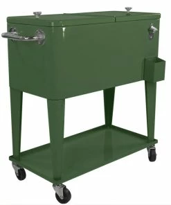 Crosslinks Green Retro 80 Quart Rolling Cooler Patio Outdoor Ice Chest Drink Bar
