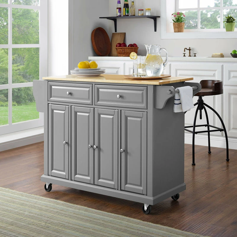 Crosley Natural Wood Top Kitchen Cart/Island, Vintage Grey 5 Crosley Natural Wood Top Kitchen Cart/Island, Vintage Grey - Image 3