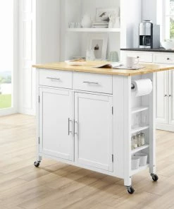 Crosley Savannah Wood Top Drop-Leaf Kitchen Island Cart, White/Natural -Coast2Coast shop eeb1adc60f73b8b7 3240 w800 h800 b0 p0