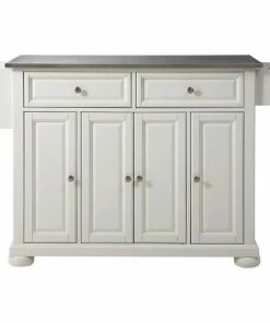 Crosley Alexandria Stainless Steel Top Kitchen Island, White Finish