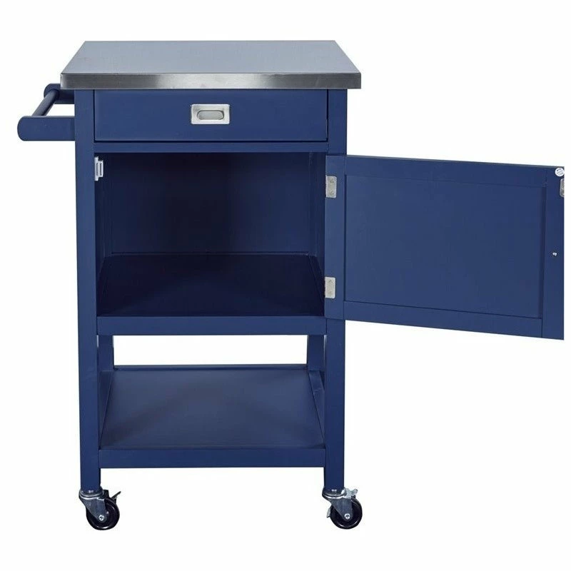 Linon Home Decor Products Linon Sydney Wood Kitchen Apartment Cart In Blue 5 Linon Home Decor Products Linon Sydney Wood Kitchen Apartment Cart In Blue - Image 3