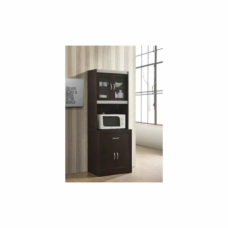 Hodedah Import Inc. Kitchen Cabinet With 1-Drawer, Chocolate-Gray 4 Hodedah Import Inc. Kitchen Cabinet With 1-Drawer, Chocolate-Gray - Image 2