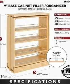Rev-A-Shelf Wood Base Filler Pull Out Organizer For New Kitchen Applications, 9" 12 Rev-A-Shelf Wood Base Filler Pull Out Organizer For New Kitchen Applications, 9" -Coast2Coast shop f3419f3602585885 8036 w800 h800 b0 p0