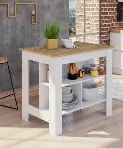 DEPOT ESHOP LLC Delos Kitchen Island, White / Honey -Coast2Coast shop f4d1ae5e00902e79 4901 w800 h800 b0 p0