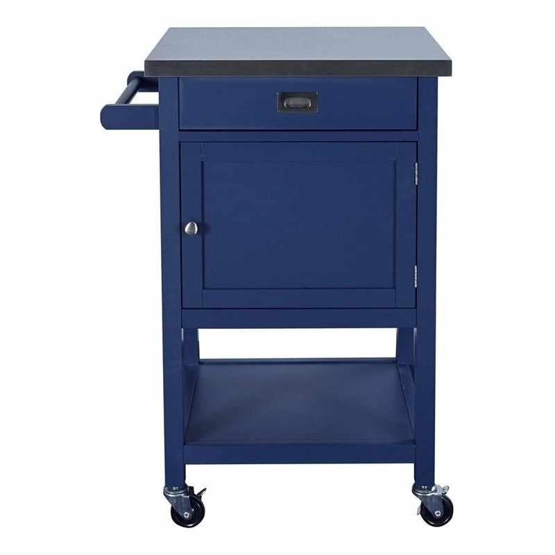 Linon Home Decor Products Linon Sydney Wood Kitchen Apartment Cart In Blue 4 Linon Home Decor Products Linon Sydney Wood Kitchen Apartment Cart In Blue - Image 2