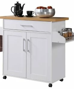 Hodedah Import Inc. Hodedah Kitchen Island With Spice Rack Plus Towel Holder In White Wood