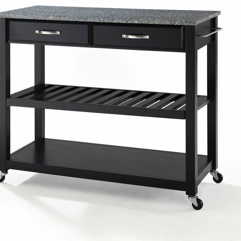 Crosley Solid Granite Top Kitchen Cart/Island, Optional Stool Storage, Black 4 Crosley Solid Granite Top Kitchen Cart/Island, Optional Stool Storage, Black - Image 2
