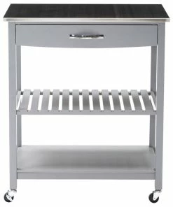 Boraam Industries, Inc. Holland Kitchen Cart With Stainless Steel Top, Gray