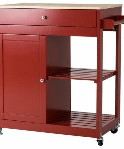 Glitzhome 34.25''H Wooden Basic Kitchen Island, 1 Drawer And 1 Door And 2 Tier, Red