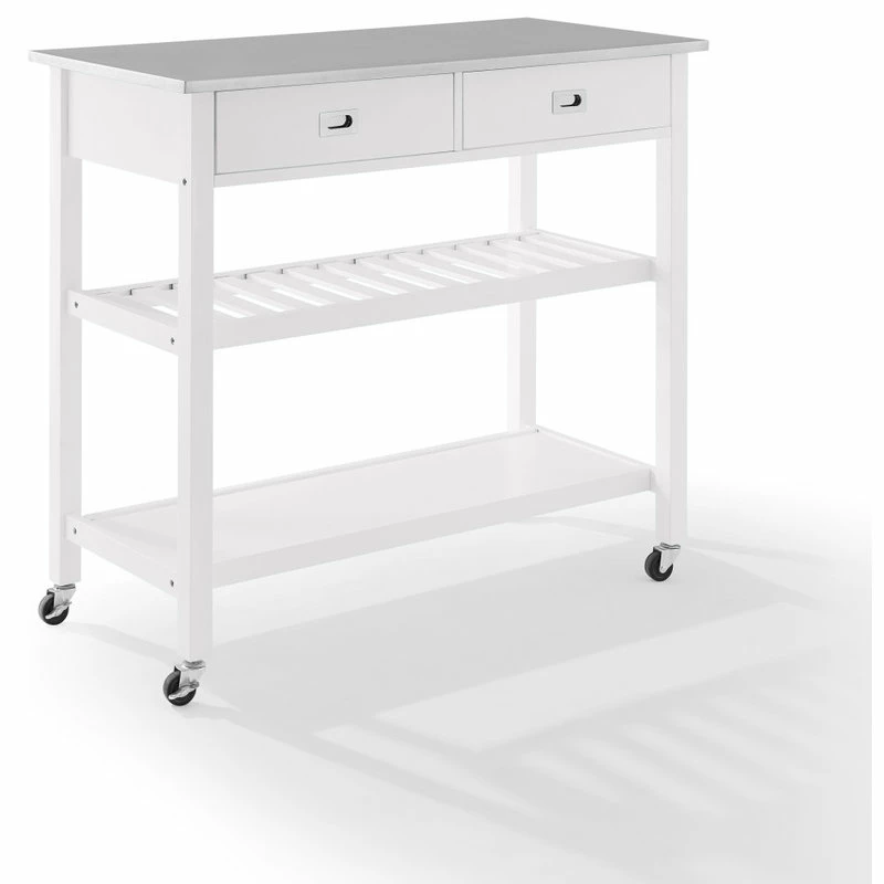 Crosley Chloe Stainless Steel Top Kitchen Island Cart, White/Stainless Steel 4 Crosley Chloe Stainless Steel Top Kitchen Island Cart, White/Stainless Steel - Image 2