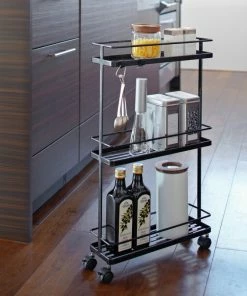 Yamazaki Home Rolling Cart, Steel, Holds 6.6 Lbs, Wheels, Black -Coast2Coast shop f9d13c5d025ad83c 9626 w800 h800 b0 p0