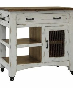Crafters And Weavers Greenview Solid Wood Kitchen Island, Distressed White, 39"