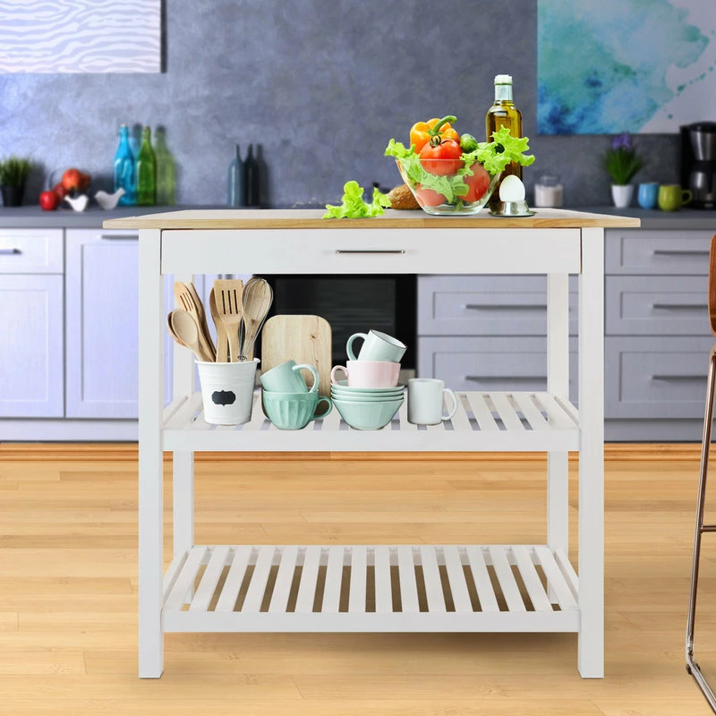 Casual Home Kitchen Island With Solid Wood Top, White 7 Casual Home Kitchen Island With Solid Wood Top, White - Image 5