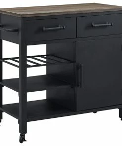 Decorn Farmhouse Kitchen Cart, Rustic Brown Top & Black Body With Plenty Storage Space