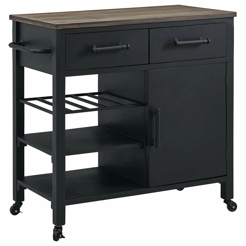 Decorn Farmhouse Kitchen Cart, Rustic Brown Top & Black Body With Plenty Storage Space 3 Decorn Farmhouse Kitchen Cart, Rustic Brown Top & Black Body With Plenty Storage Space