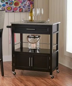 Linon Home Decor Products Cameron Kitchen Cart With Granite Top, 30W X 17.99D X 36.02H, Black -Coast2Coast shop fdf191590a7b8dbe 6544 w800 h800 b0 p0