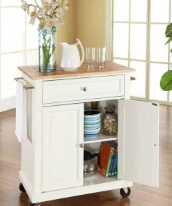 Crosley Natural Wood Top Portable Kitchen Island Cart, White -Coast2Coast shop fee14c7006463a45 0108 w800 h800 b0 p0