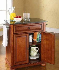 Crosley Alexandria Solid Black Granite Top Portable Kitchen Island, Classic Cherry -Coast2Coast shop ff415d1406463c34 0205 w800 h800 b0 p0