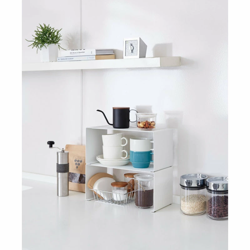 Yamazaki Home Stackable Countertop Shelf, Steel, Small, Holds 6.6 Lbs, Stackable, White, Small 11 Yamazaki Home Stackable Countertop Shelf, Steel, Small, Holds 6.6 Lbs, Stackable, White, Small - Image 10