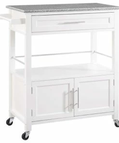 Pemberly Row Granite Top Kitchen Cart In White