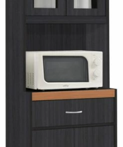 Hodedah Import Inc. Kitchen Cabinet With 1-Drawer, Plus Space For Microwave, Black-Beech