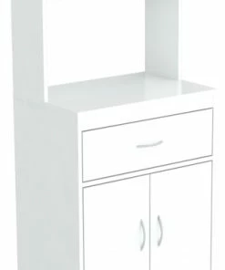 Homeroots Kitchen & Dining White Finish Wood Microwave Cabinet With Two Doors And Drawer