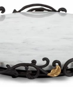 Gerson Company Marketing Title White/Gray Marble Lazy Susan On Metal Gold Leaf Base