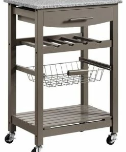 Linon Home Decor Products Linon Natalie Wood Granite Top Kitchen Island In Gray